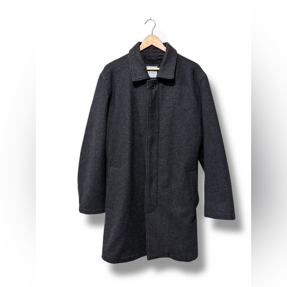 GAP Men's Charcoal Grey Wool Long Winter Car Coat Size Large